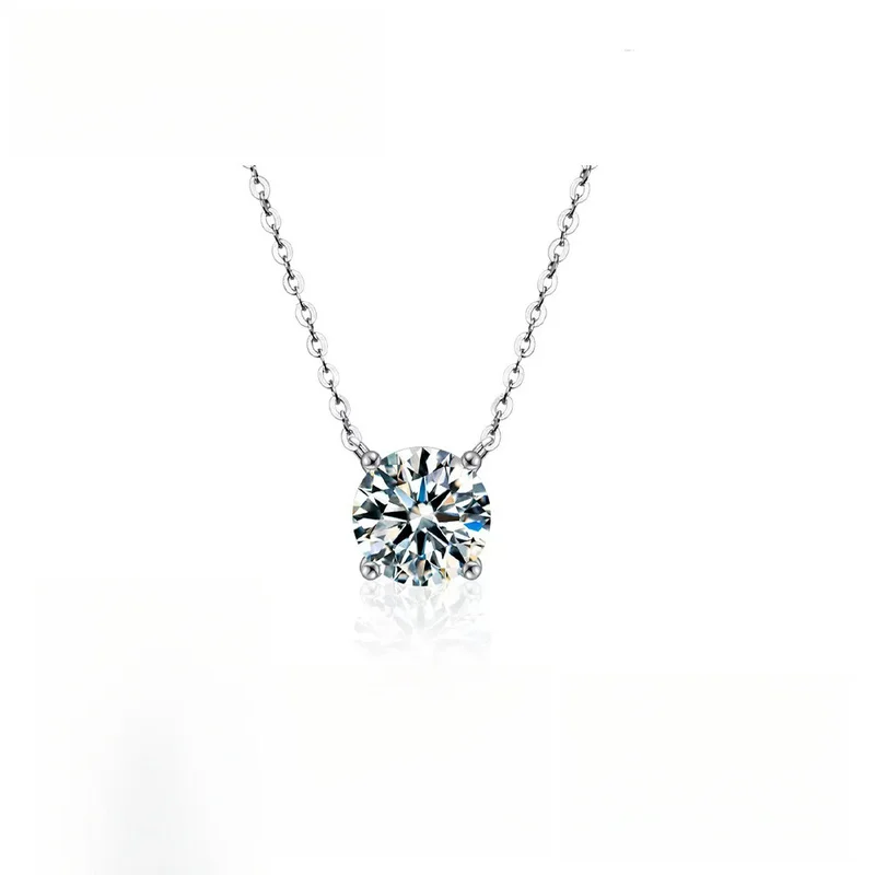 S925 Sterling Silver D Color Moissanite Classic Four - Claw Pendant Necklace Luxury High - End Collarbone Chain Jewelry