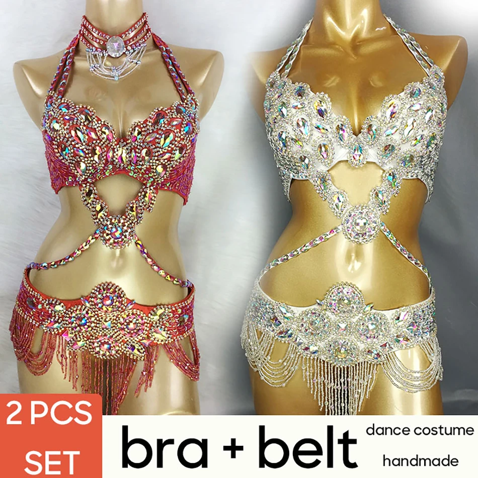 Belly Dance Sexy Bra and Belt 2 PCS Set Dance Accessories For Adult Women Strip Dance Performance Night Club Stage Catwalk Props