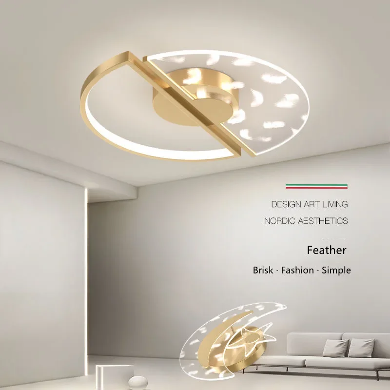 Modern Luxury Ceiling Lamps LED for Bedroom Living Room Dimmable Feather Acrylic Lights Fixture Home Decor Lamp for Bedroom