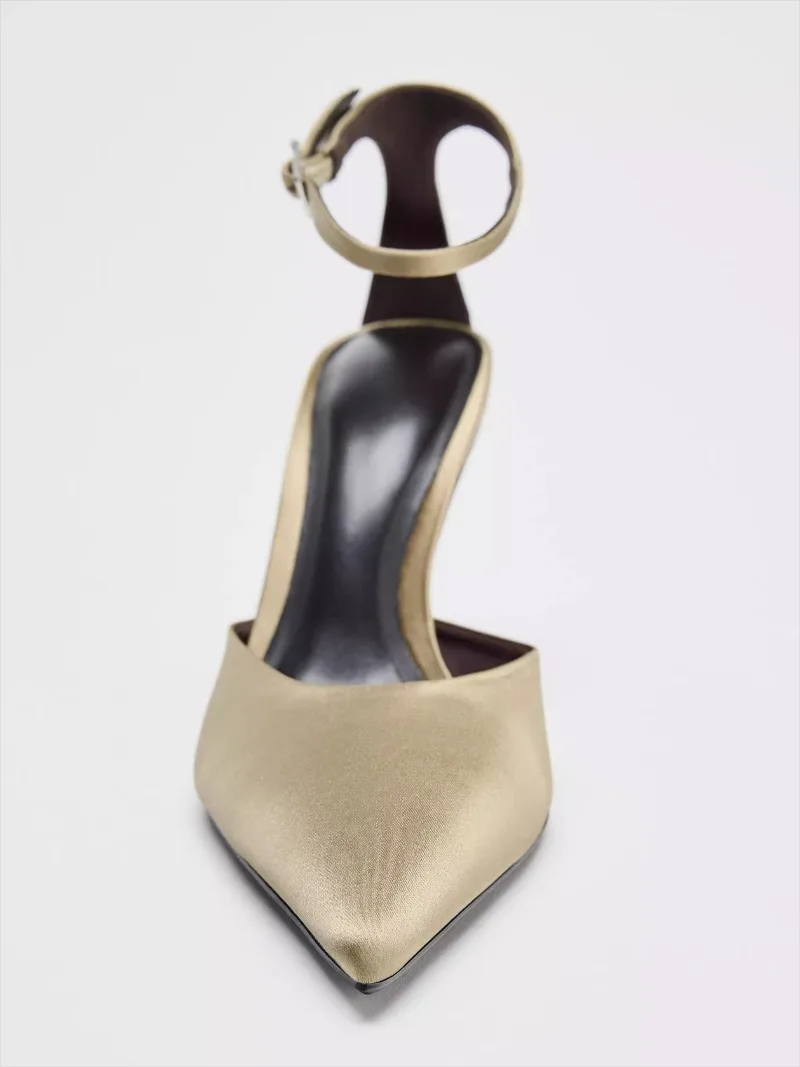 Элегантные атласные туфли на высоком каблуке для женщин, модные дизайнерские офисные туфли с ремешком на щиколотке, сексуальные роскошные босоножки на каблуке с острым носком, Zapatos Mujer