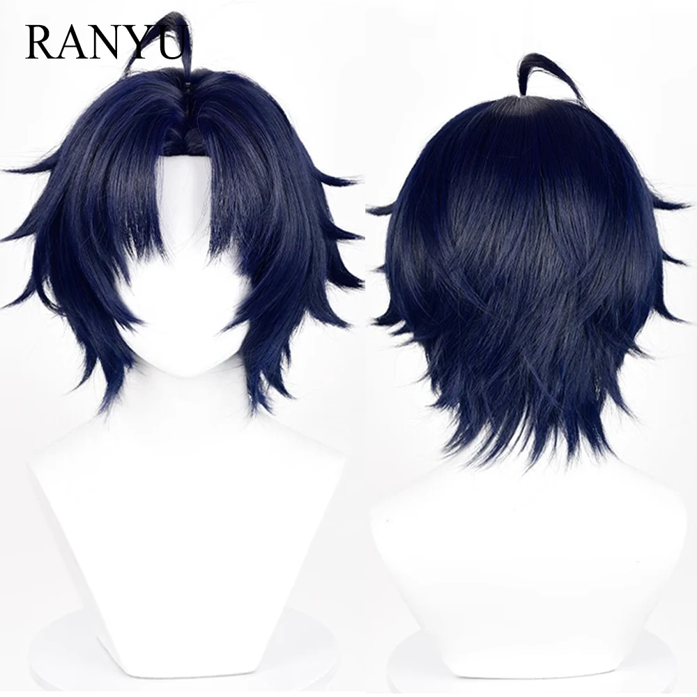 

Blue Purple Short Straight Synthetic Wig Middle Part Fluffy Anime Game Cosplay Women Wig for Daily Party