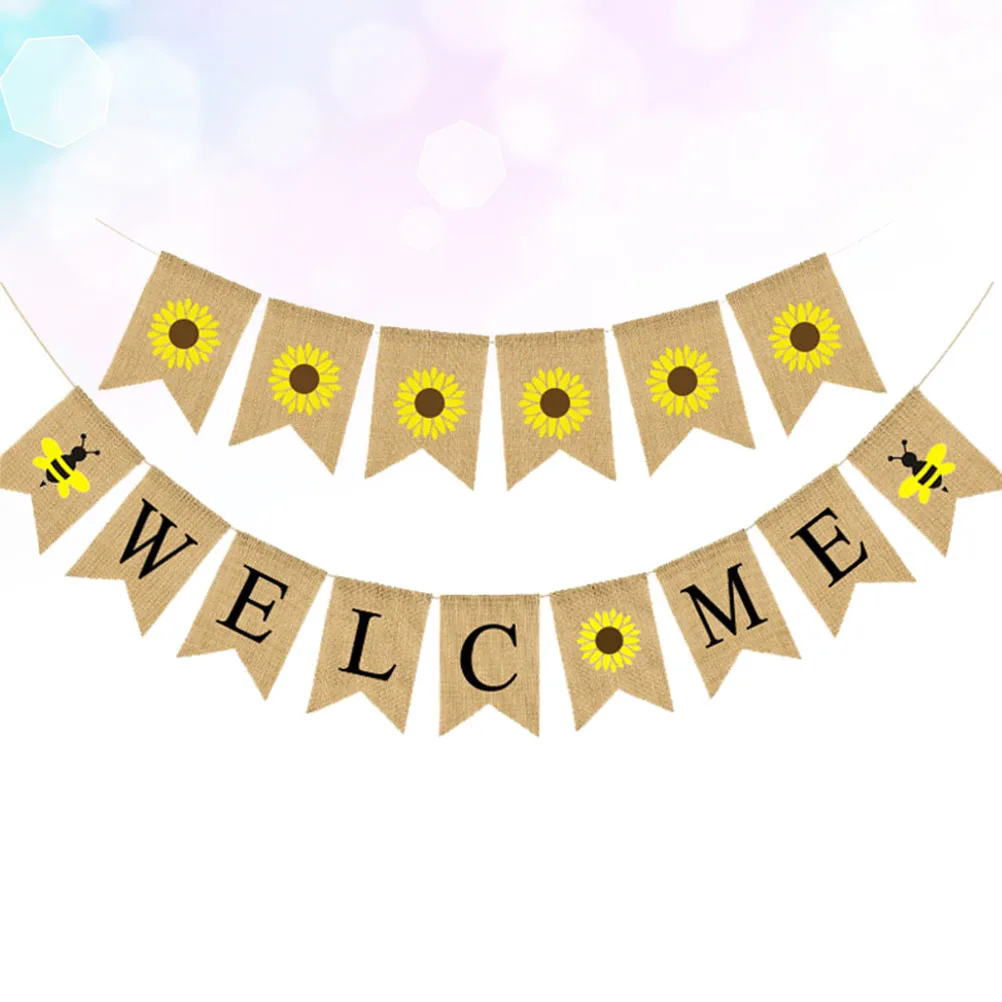 

2 Sets Sunflower Bee Flag Theme Party Decoration Letter Banner Welcome Linen Bunting