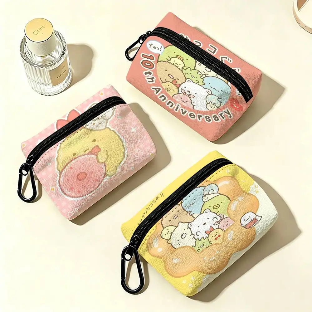 Cute Character S-SumikkogurashiS Compact Oxford Cloth Coin Purse Detachable Carabiner Hook Portable Key Card Organizer Pouch