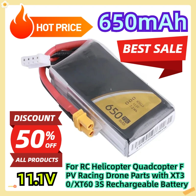 

For RC Helicopter Quadcopter FPV Racing Drone Parts with XT30/XT60 3S Rechargeable Battery 650mAh 75C 11.1V