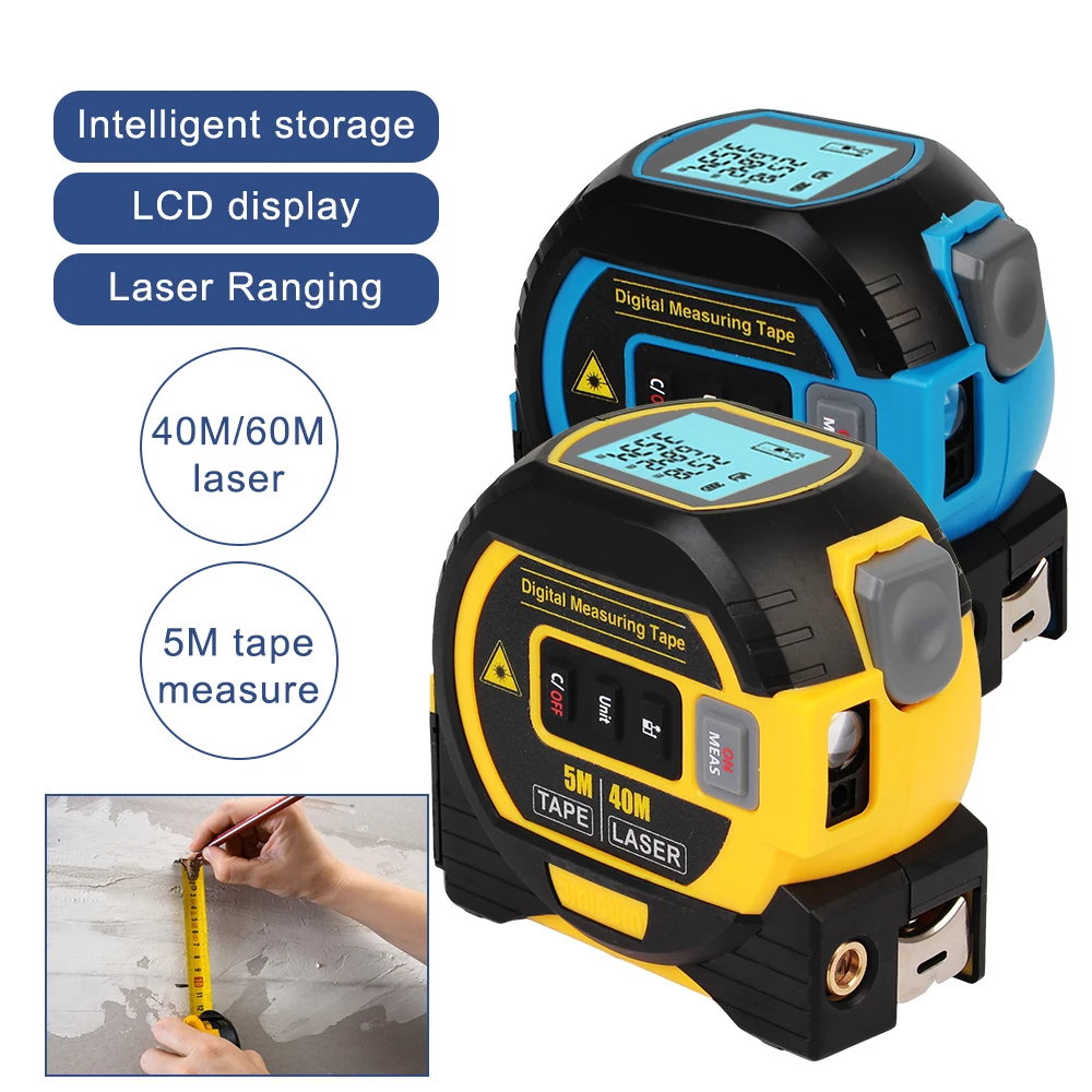 Laser Rangefinder Tape Measure Ruler Building Measurement Device 5M Distance Meter LCD Display with Backlight 3 in 1