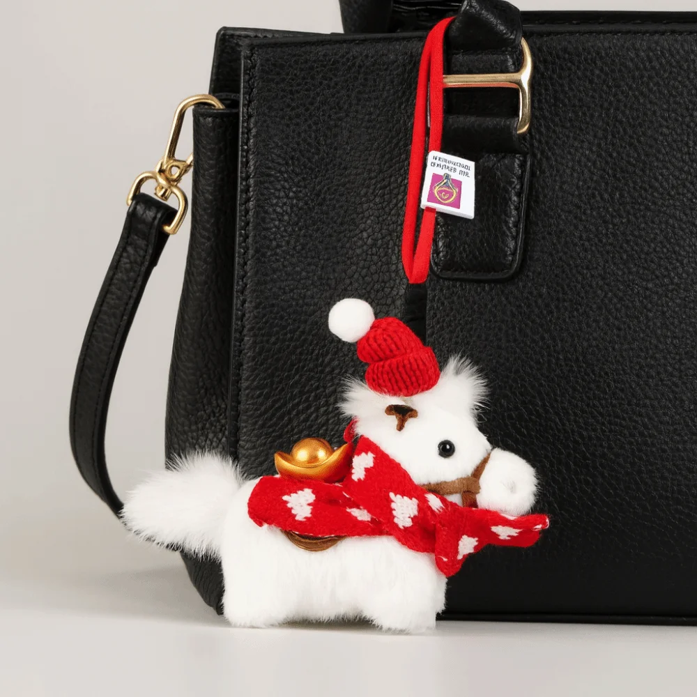Creative Red Scarf Pony Pendant Yuanbao Mascot Stuffed Animal Keyring Cute Good Luck Cartoon Steed Year of Horse