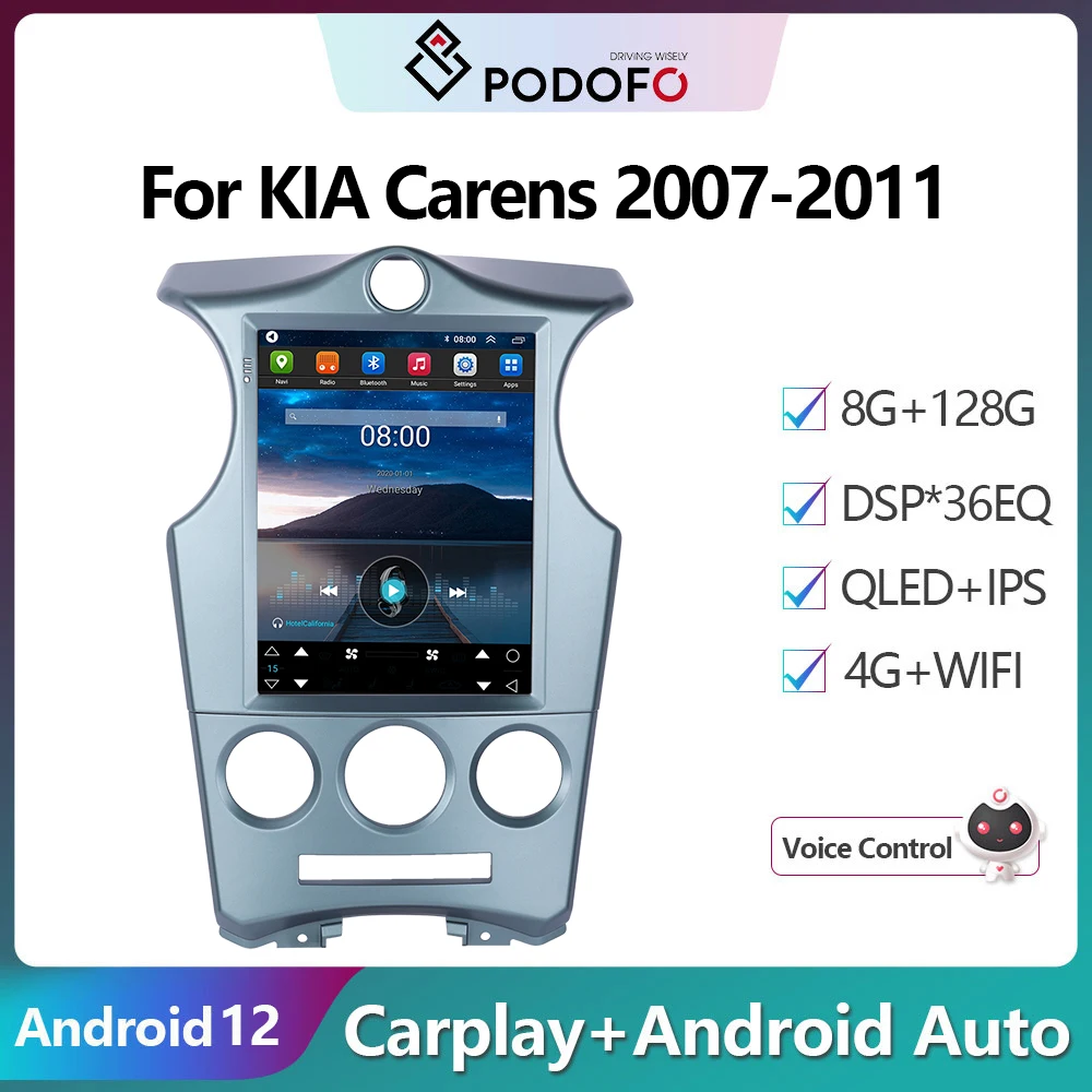 

Автомагнитола Podofo, 2DIN, Android 12, мультимедийный видеоплеер для KIA Carens 2007-2011, GPS-навигация, 2DIN, Carplay, автостерео