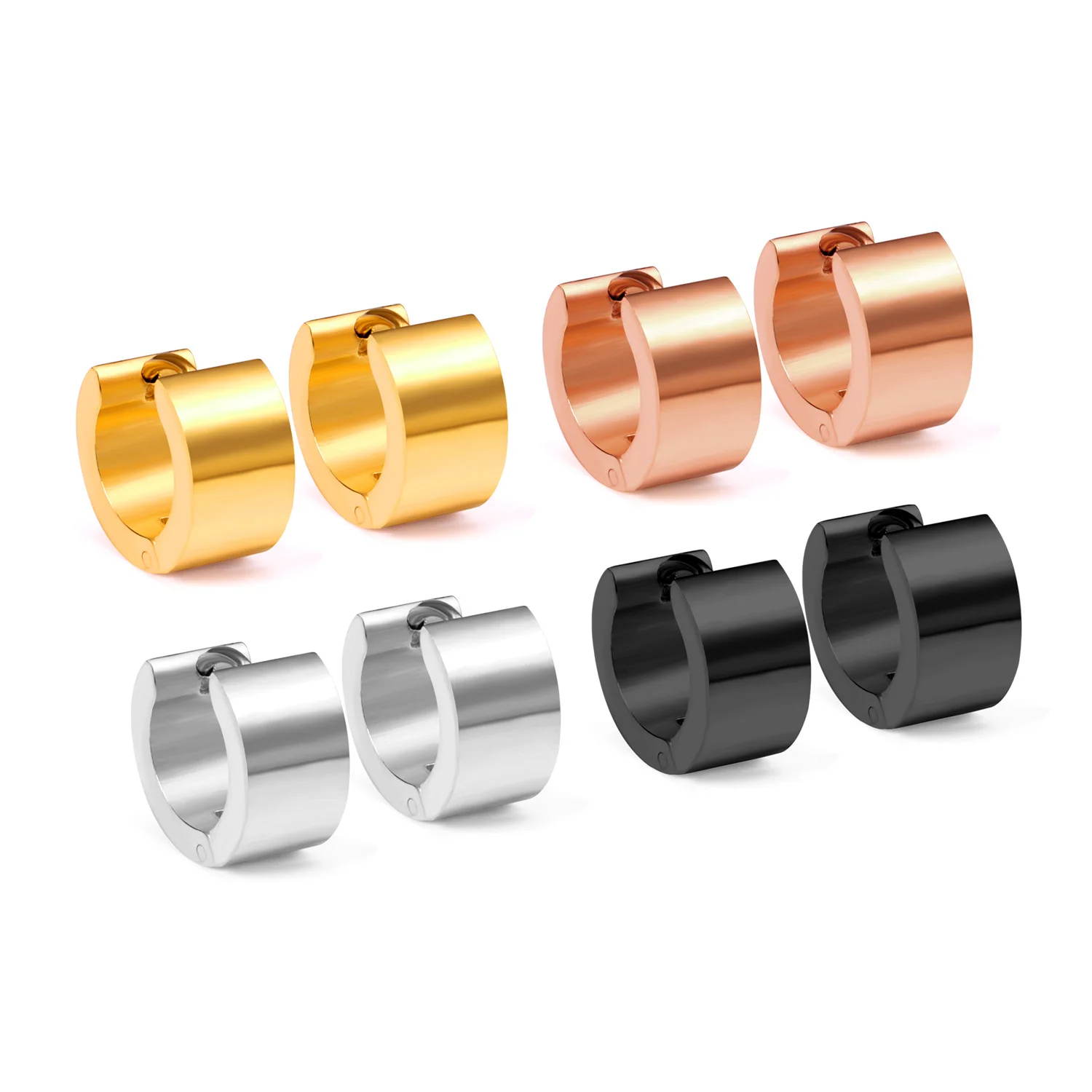 LUXUKISSKIDS Thick Hoop Earrings Gold Color 12pairs/Lots Round Piercing Classic Gothic Titanium Steel Circle Ear Clips Wholesale