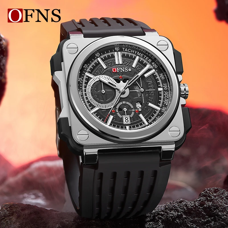 OFNS Luxury Quartz Mens Watches Unique Designer Brand Sports Silicone Tape Watch Big Dial Casual Fashion Mens Military Watches