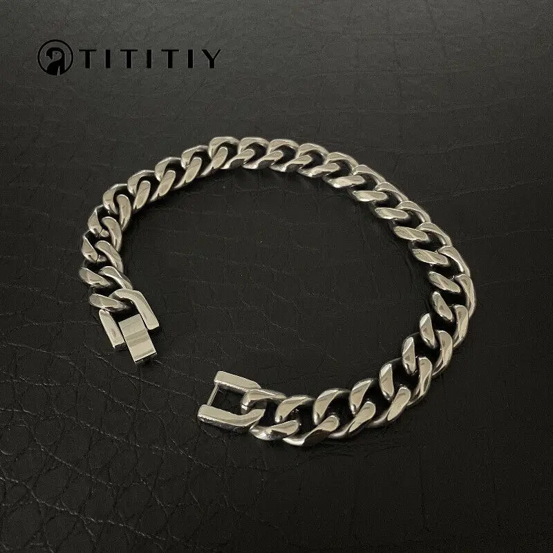 New Pure Titanium Bracelet 10.5mm Polished Six Sided Lightweight Anti Allergy Cuban Chain Fashion Trend Unisex Style Good Gift