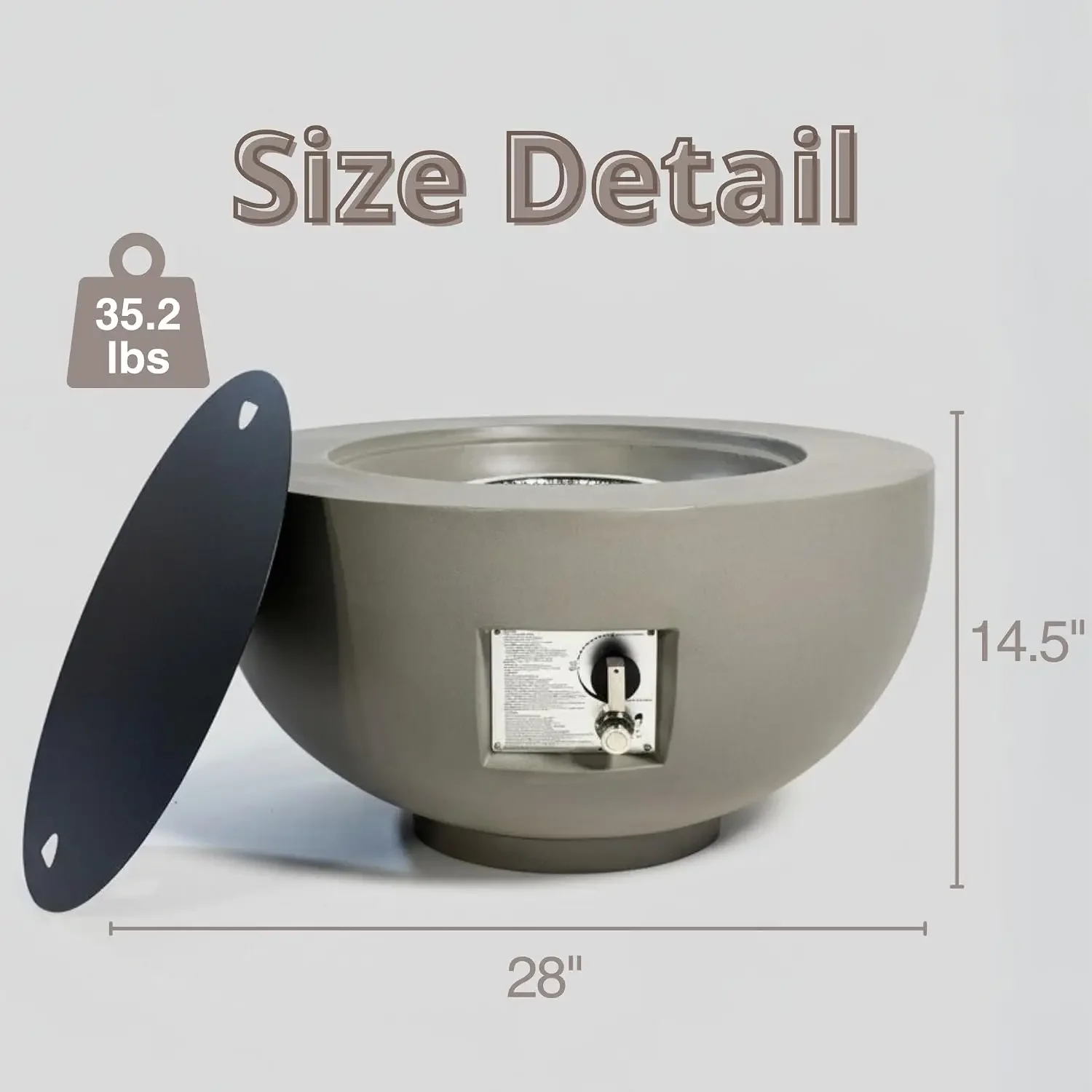 Outdoor Round Propane Fire Pit Table 28-inch,40,000 BTU Fire Pit Bowl,Light Concrete Propane Fire Pit with Free Lava