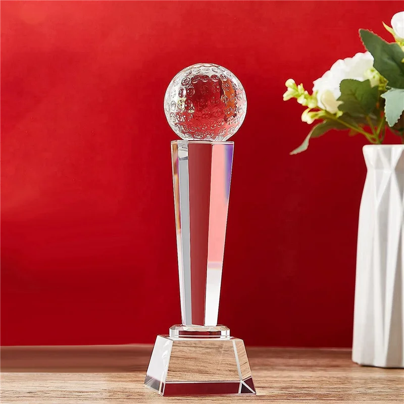 

6X 9 X 2.8 Inch Crystal Glass Golf Trophy For Adults Kids Golf Tournament Table Desktop Decor