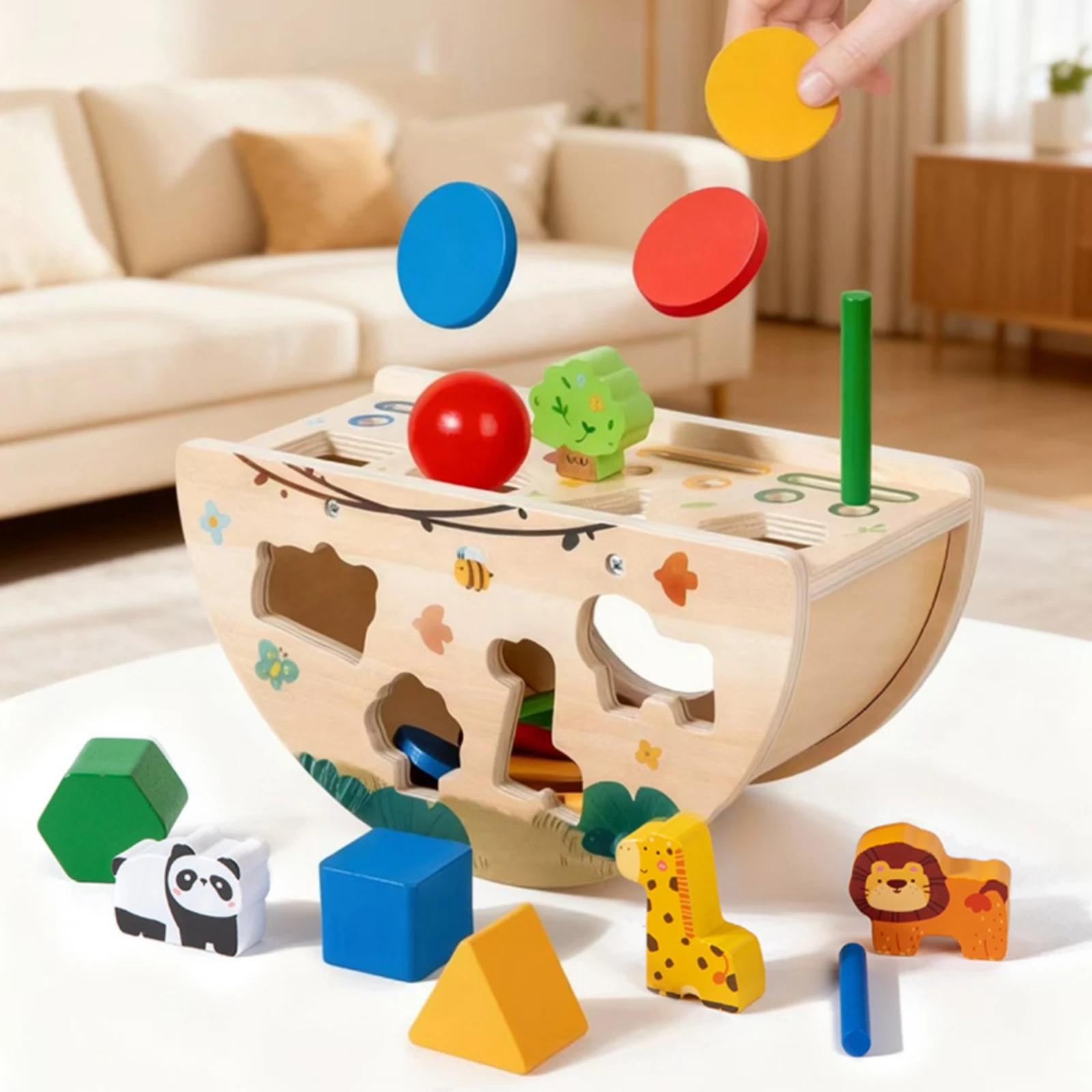 Shape Sorting Toy Box Learning Hands-on Learning Toy with Wooden Blocks Matching Box with Blocks Colorful Manipulatives Sensory