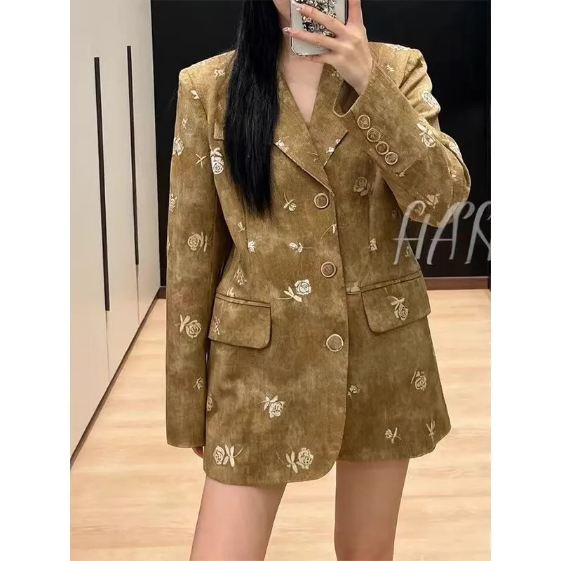 European Blazers Women Vintage Retro Flowers Print Coat Spring Woman Cool Coat Elegant Rose Fashion Blazers Outwear NZ269