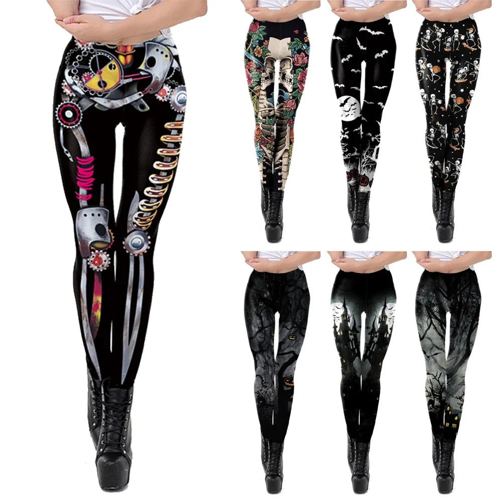 Legging tengkorak Steampunk dewasa, celana panjang pesta Halloween petualangan musim panas wanita, celana ketat seksi jalanan