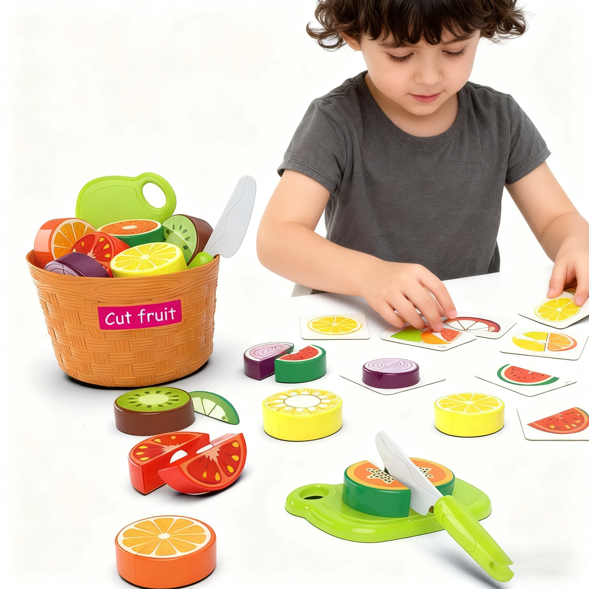 مجموعة تعليمية لقطع الفواكه والخضروات الممتعة مكونة من 23 قطعة لعبة المطبخ التظاهرية مع سلة سكاكين اللوحة هدايا عيد الميلاد للأطفال