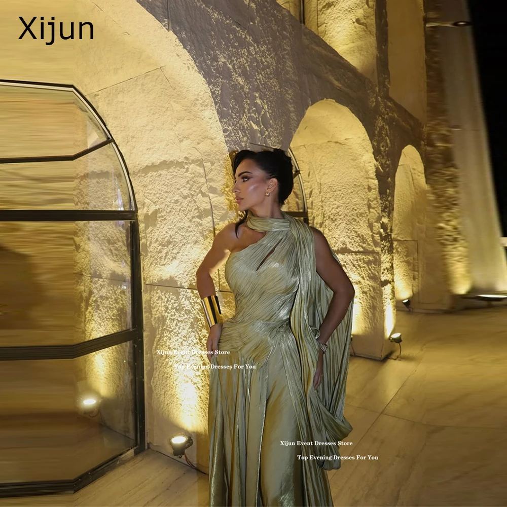 Xijun Elegant Green Long Evening Dresses One Shoulder Pleats Prom Gowns Silk Satin Formal Occasion Prom Dresses 2025 Customized