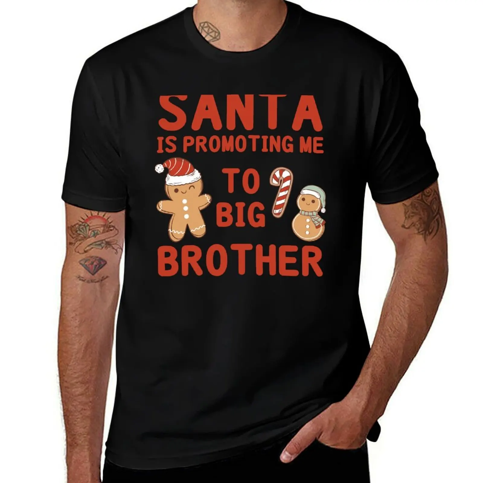 Santa is Promoting Me to Big Brother - Baby Sibling Pregnancy Announcement (Red Text) 3 T-Shirt cotton t shirts man 100% T-Shirt
