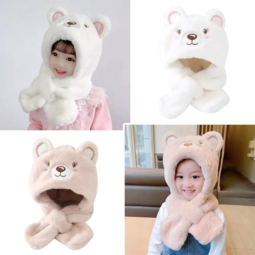 

Fashion Plush Baby Winter Hat Warm Thickening Beanie Hat Scarf Casual Windproof Kids Scarf Hat Integrated Children