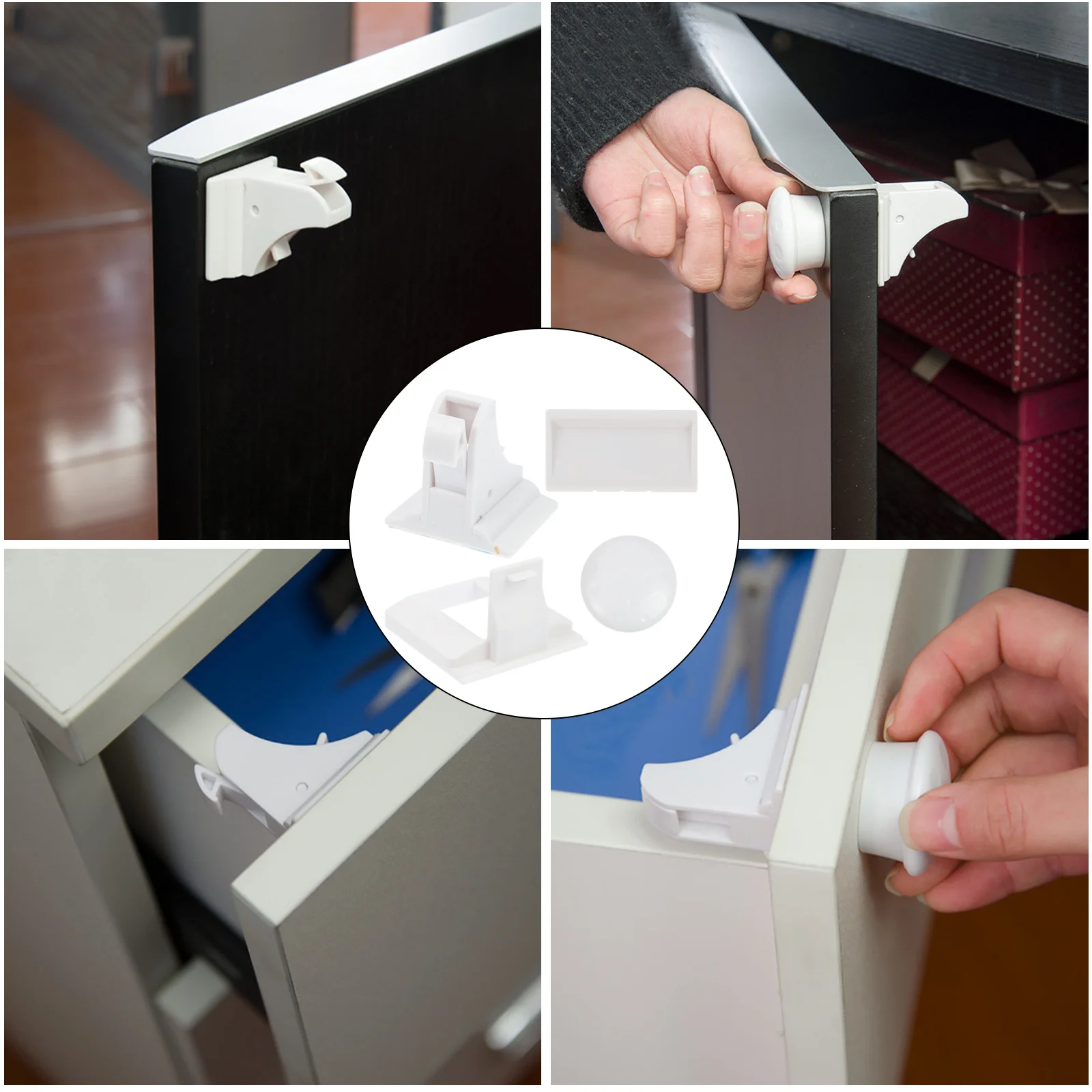 10Pcs Adhesive Cabinet Drawer Locks Magnetic Child Safety Locks Baby Proofing Kids Home Protection Strong Hold No Damage