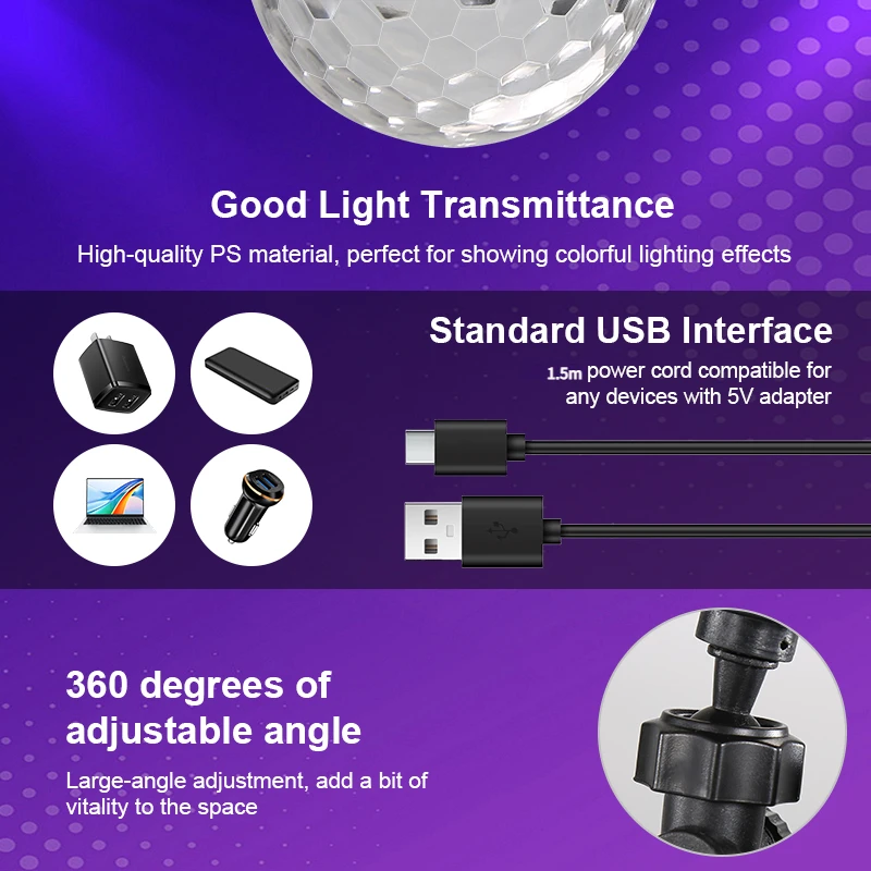 1pc Colorful Magic Ball Atmosphere Sound Control Music Rhythm Light Multi Mode Rotating Projection Light Atmosphere Creation.