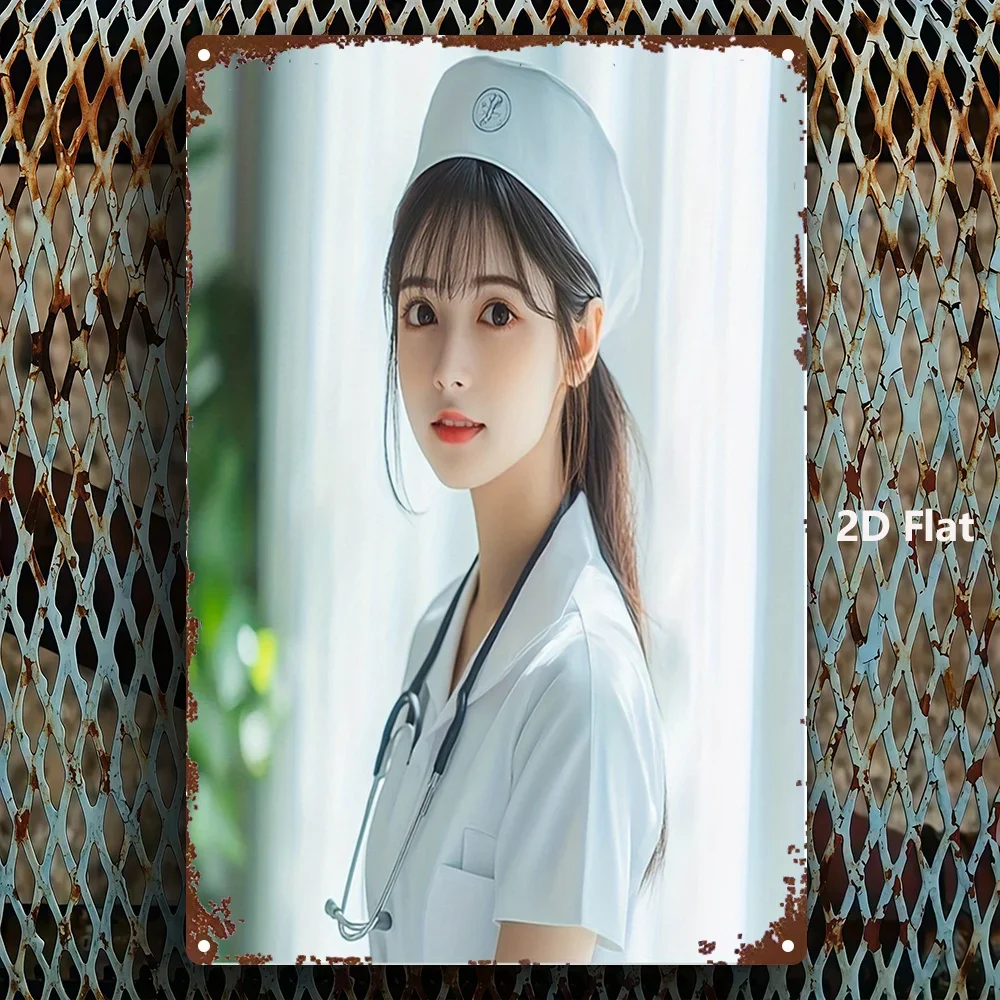 Retro Metal Nurse Sign Board 8x12 Inch - Classic Lady Wall Art Decor for Bedroom Home Theater Easy Hanging