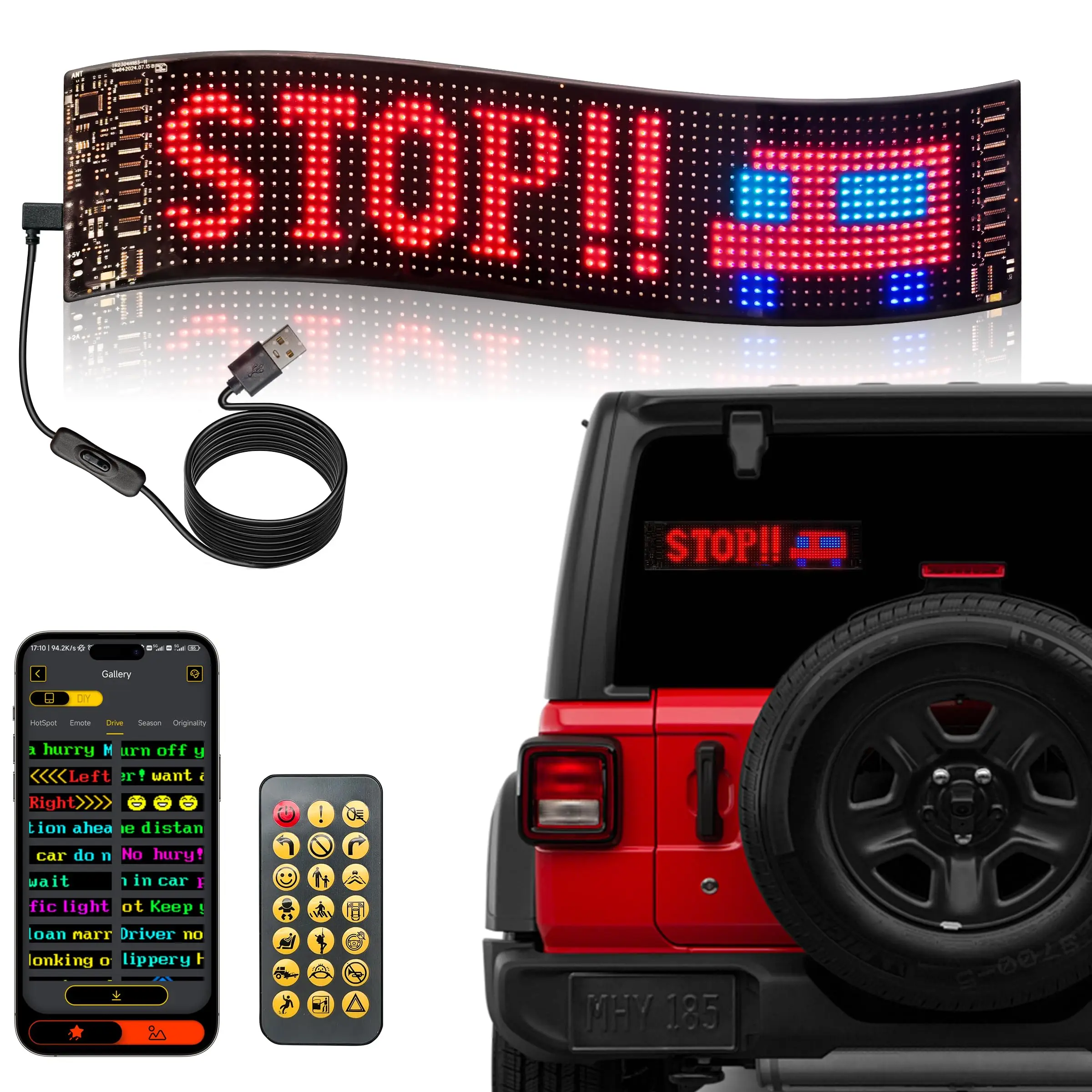 

5V LED Sign for Car Business Shop Party Festival Home Decor LED Matrix Panel for Advertising DIY 15"x4" Devil Eye Light for Car