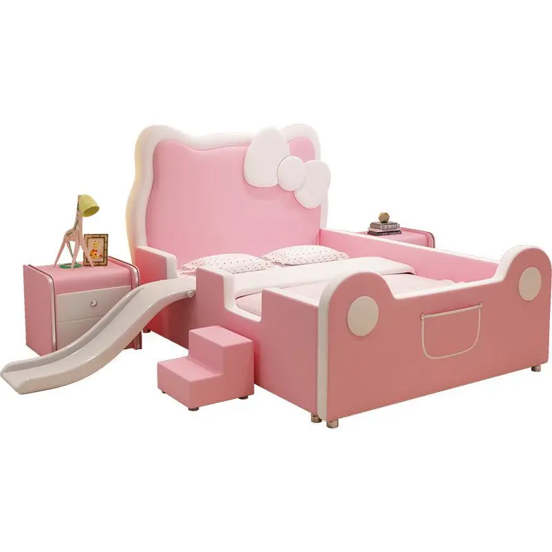 

Children's Girl Princess bed 1.2 Solid wood single Pink Kitty cat slide bed