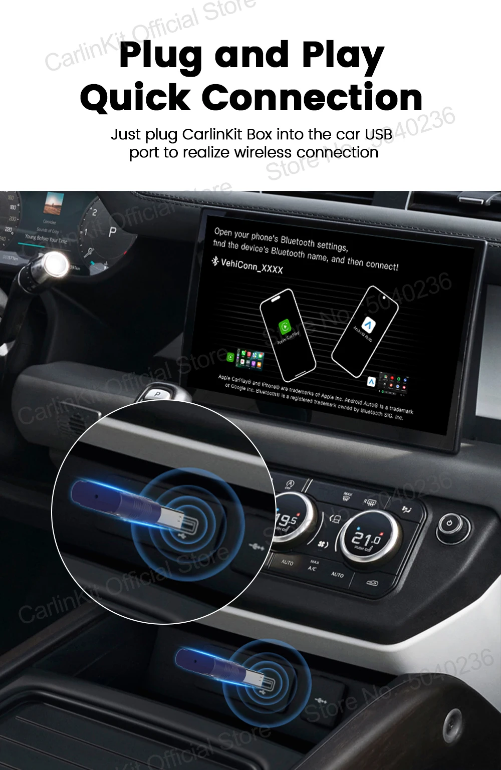 Mini Ultra 2 CarlinKit 5.0 Kabelloser CarPlay Android Auto Adapter Plug & Play WLAN Bluetooth Automatische Verbindung für OEM-Fahrzeuge – Detail 8