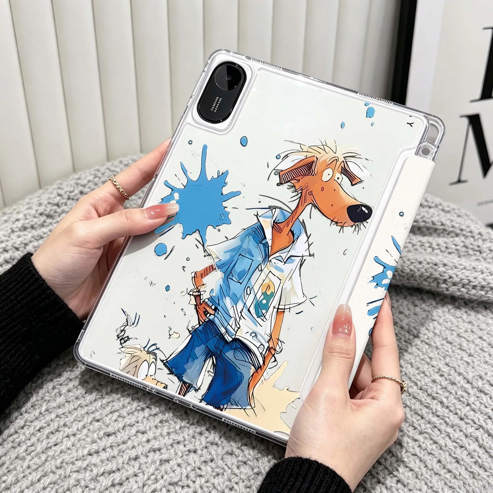 Cartoon Color Dog For Xiaomi Redmi Poco Pad 5 6 7 8 Pro SE 11 11.2 12.1 Inch Transparent Y-Shaped Folding Tablet Case