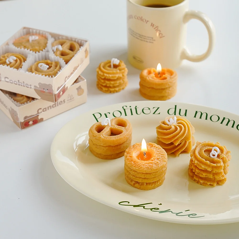 Cookie Shaped Scented Candle Set Handmade Natural Soy Wax Smokeless Aroma Candle Creative Birthday Gift Home Decor Ornament