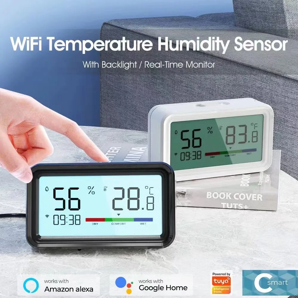 Tuya WiFi ZigBee Temperature Humidity Sensor with Screen Time Display Smart Home Indoor Hygrometer for Alexa Google Smart Life