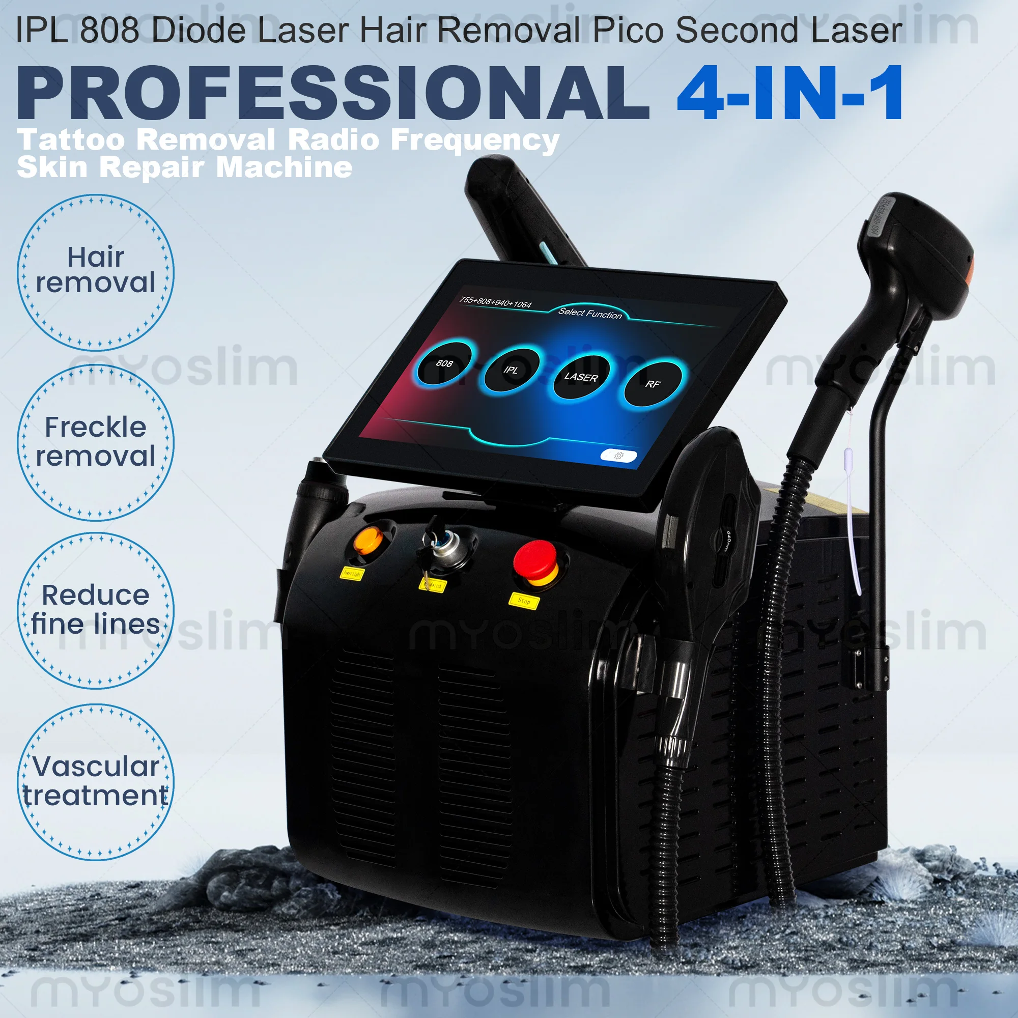4in1 5000w Soprano Titanium 4 Wavelength Ice Platinum Diode Laser  ND:YAG RF IPL OPT Machine Painless Hair Removal Machine
