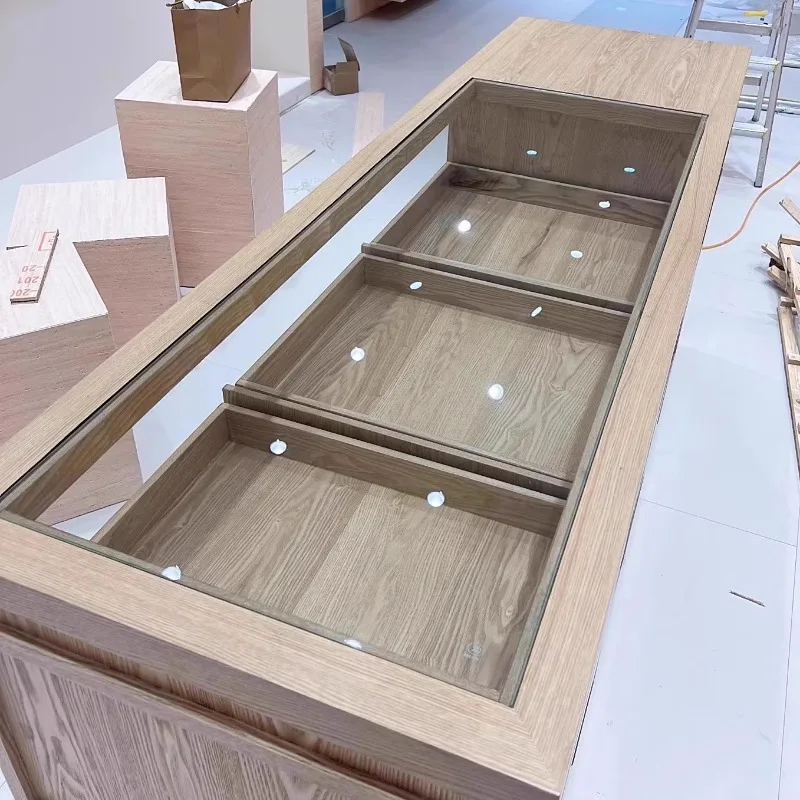 Cash register, display bar, glass storage cabinet, sideboard, flow reception display desk, front desk