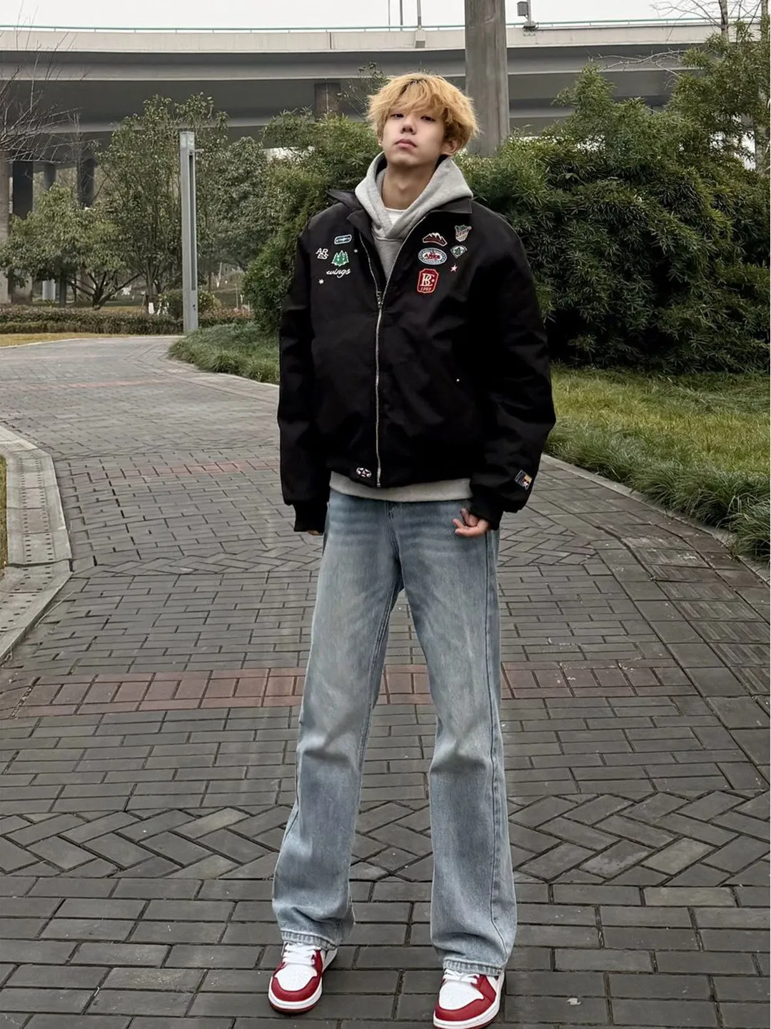 

Blue American High Street Flared Jeans Men's Spring Slim Fit Raise Pants Cleanfit Straight Leg Jeans Youth Casual Wear