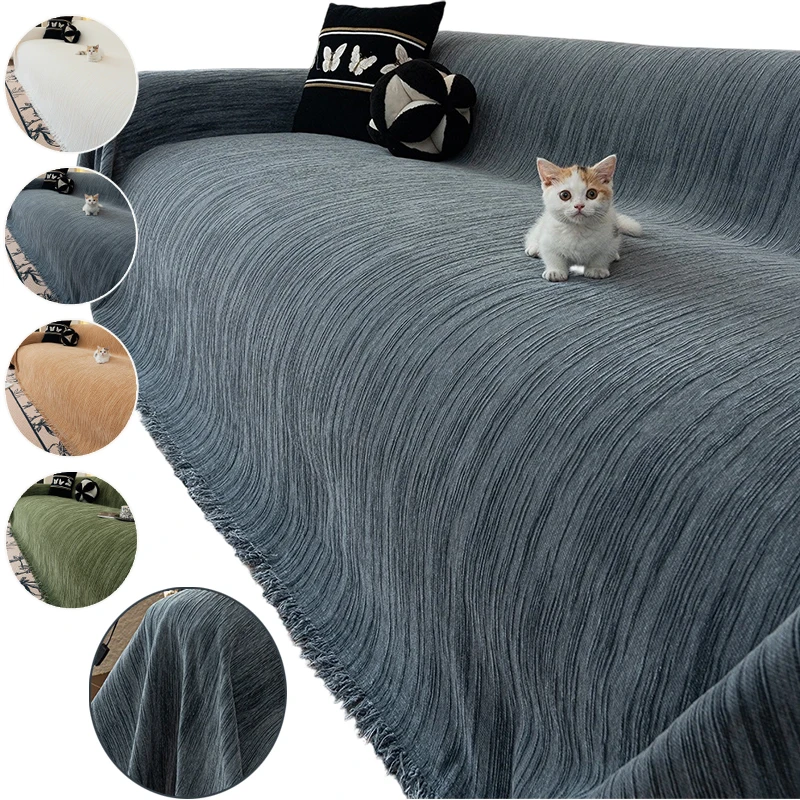 

Solid ColorLuxurious Chenille Sofa Covers,-Pet-Resistant Scratch-Proof Furniture Protector One-Piece Design for 1-4 Seater Sofas