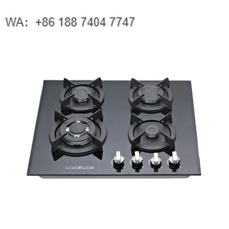 OEM Custom Built-in Gas Stove 4 Burners Tempered Glass Triple Ring Wok Burner Battery Ignition Home Baking Gas Cooker