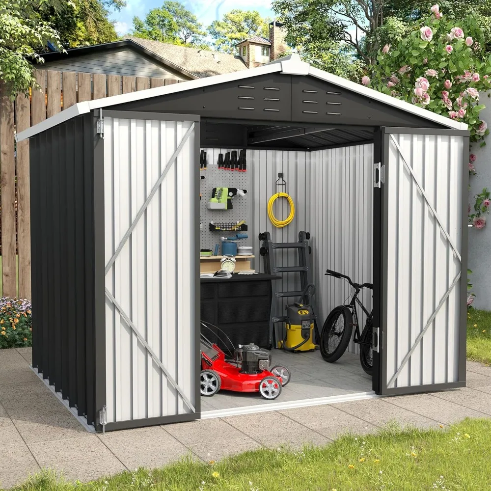 

UDPATIO Metal Outdoor Storage Shed 8FT x 6FT, Outside Lockable Garden Shed Steel Anti-Corrosion Outdoor Storage House with