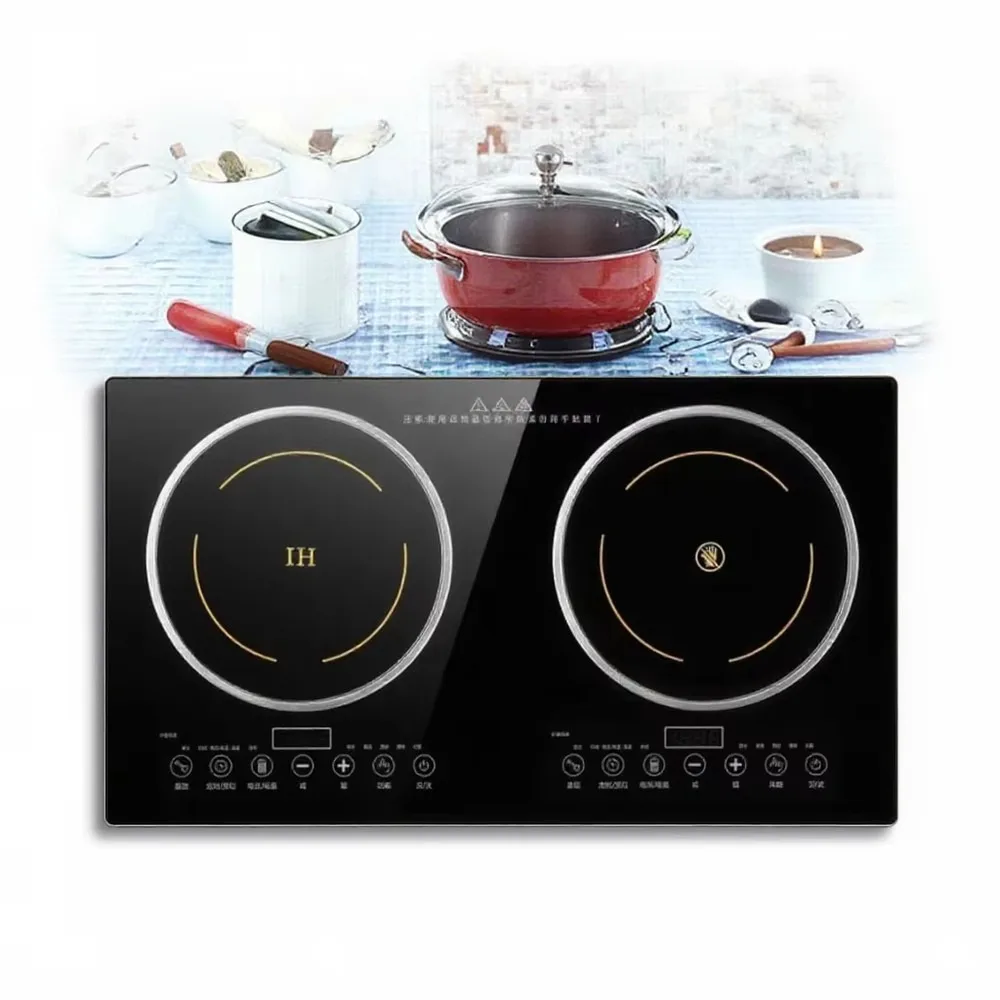 4000W Electric Double Stove Induction Cooker 2 Burner Ceramic Cooktop Infrared Technology Touch Control for Home
