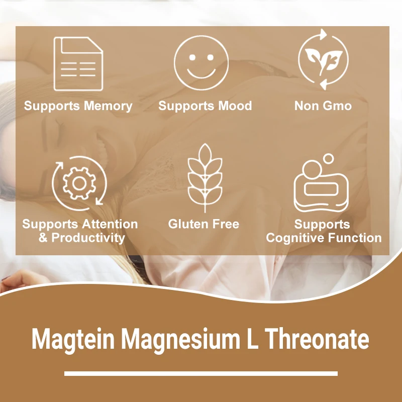 Magtein Magnesium L-Threonate, melhora a memória, promove a saúde cerebral, melhora a qualidade do sono - 120 cápsulas