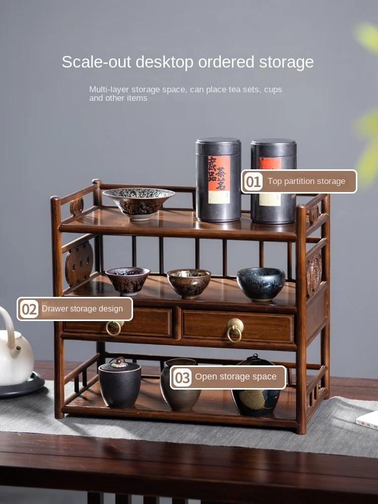 

Solid Wood Chinese Desktop Small Tea Stand Cup Shelf Tea Set Storage Rack Tea Table Cabinet