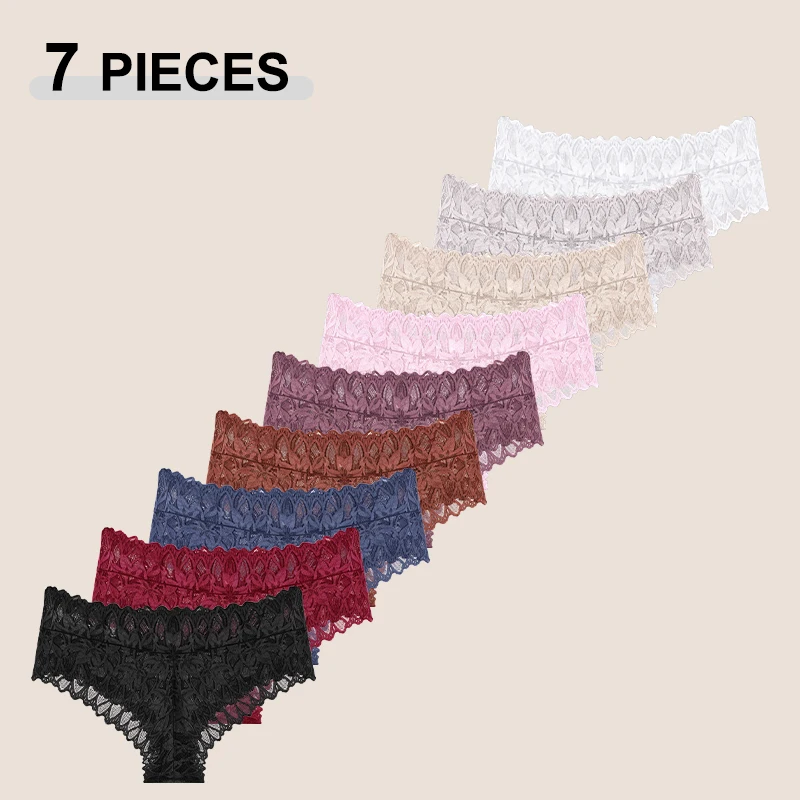 7 Teile/satz frauen Sexy Hohe Taille Spitze Perspektive G-string Einfarbig Aushöhlen Floral Thongs Atmungsaktive Transparente Dessous