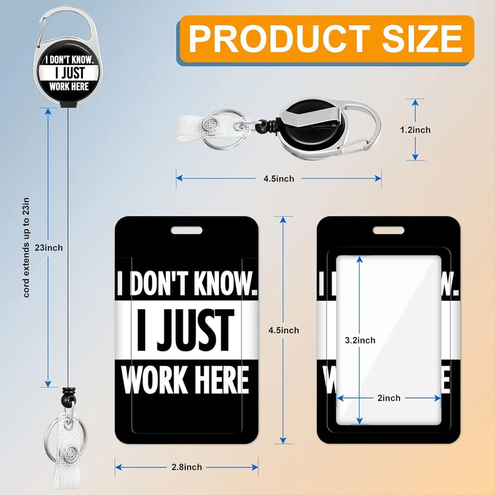 Funny Retractable ID Badge Holder with Clear Card Sleeve, Carabiner Clip and Key Ring for Nurses Teachers Office Staff