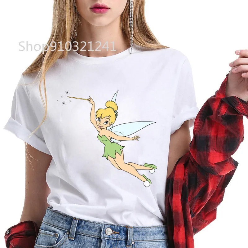 Peter Pan maglietta da donna Cute Tinkerbell Fairy o-collo manica corta maglietta Casual da cartone animato Tee Lady Girls Femmes top