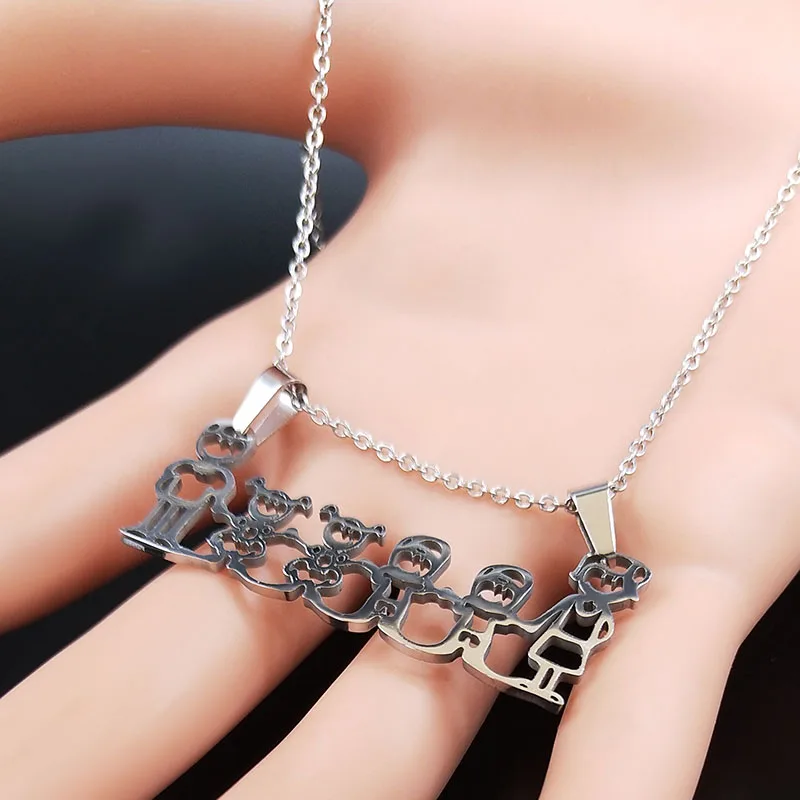 Family Mum Dad and Two Boys Two Girl Stainless Steel Statement Necklace Women Silver Color Necklaces Jewerly joyas N301S01