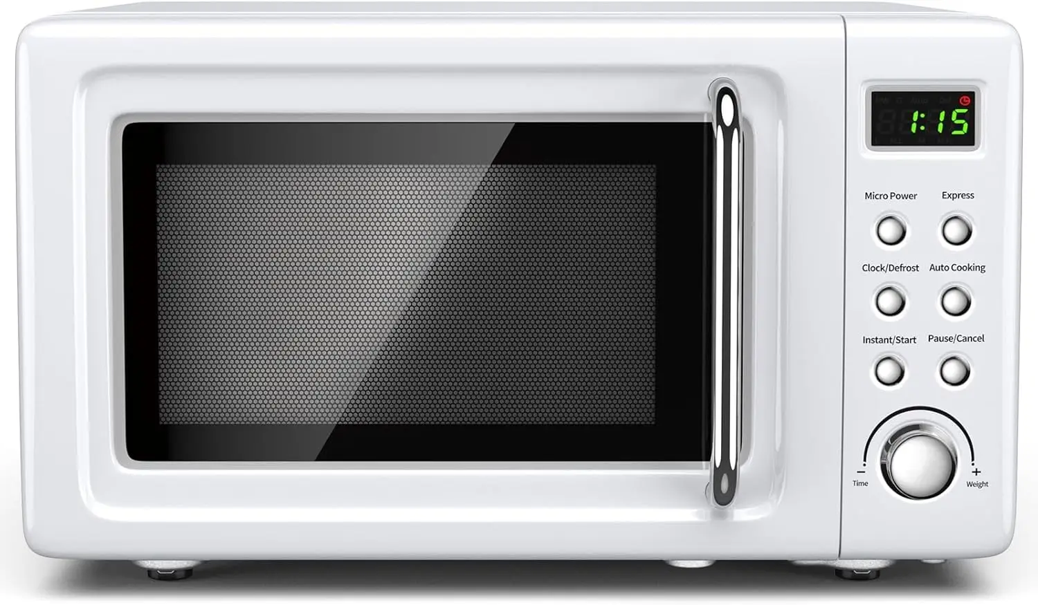 Retro 0.7 Cu.ft 700-Watt Countertop Microwave Oven with Cold Rolled Steel Finish, Time Setting, Glass Turntable, Pre-Programmed
