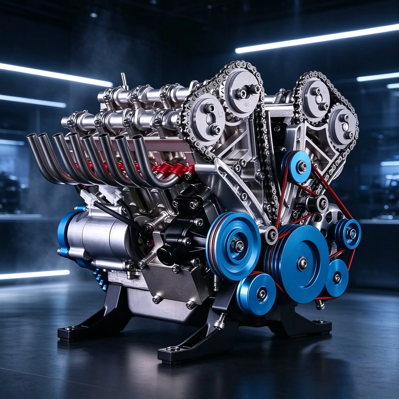 TECHING  Miniature V8 Engine 3D Metal Assembly Model Kit Electric Operation Eight Cylinder Miniature Engine Model Toy