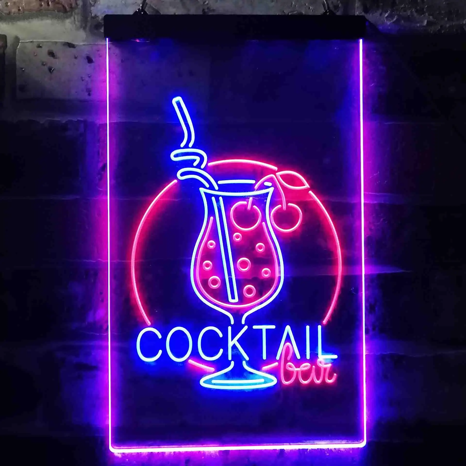 COCKTAILS bar. with Cocktail Glass Dual Color Led Neon Sign st6-i3537