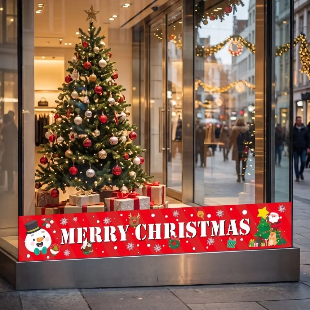 Happy New Year Santa Claus Christmas Banner Festive Ornament Navidad Noel Christmas Decoration Snowman Outdoor Banner Home