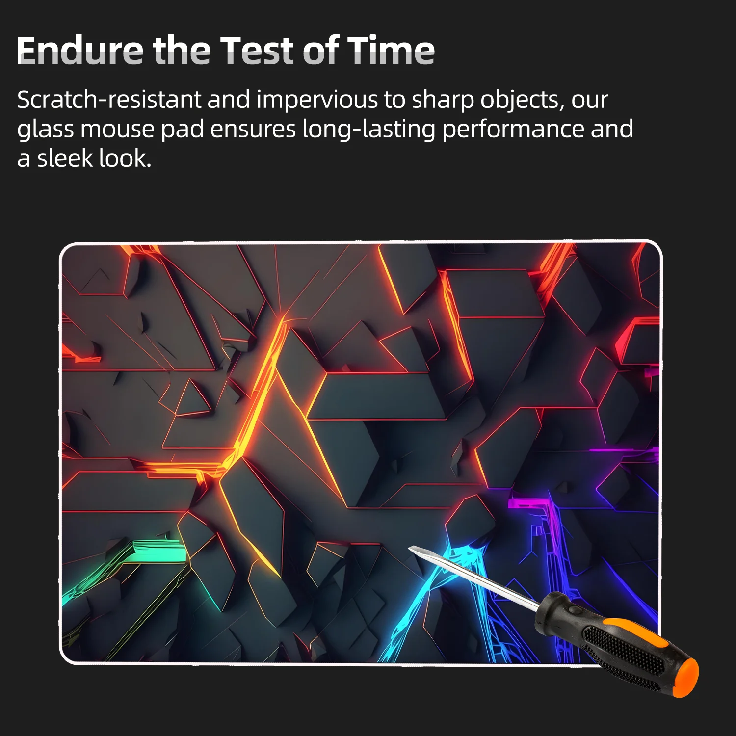 Glass Mouse Pad Geometry Art Design Glass Desk Pad Smooth Glass Surface, Anti-Scratch Glass Mousepad With Non-Slip Pads